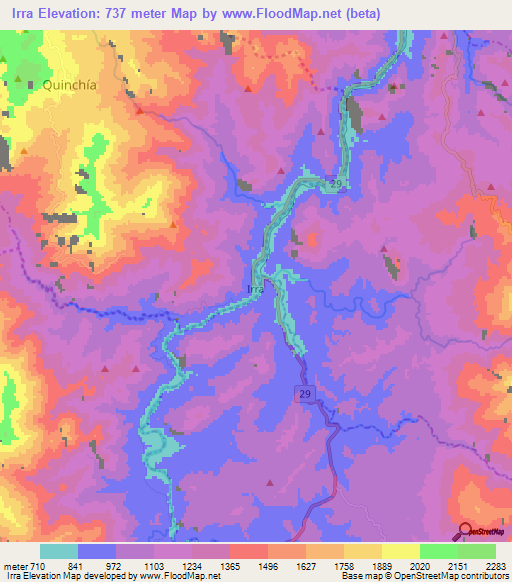 Irra,Colombia Elevation Map