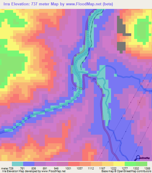 Irra,Colombia Elevation Map