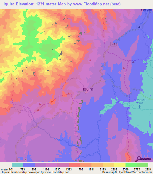 Iquira,Colombia Elevation Map