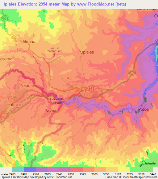 Ipiales,Colombia Elevation Map