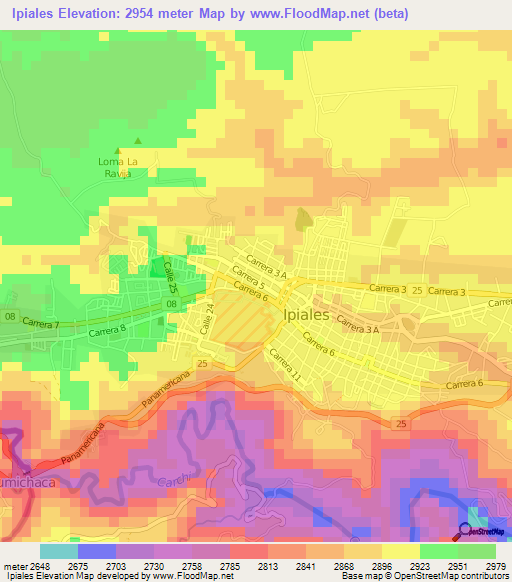 Ipiales,Colombia Elevation Map