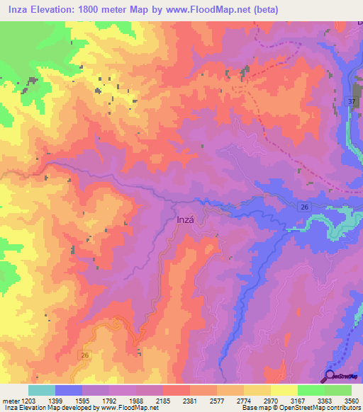 Inza,Colombia Elevation Map