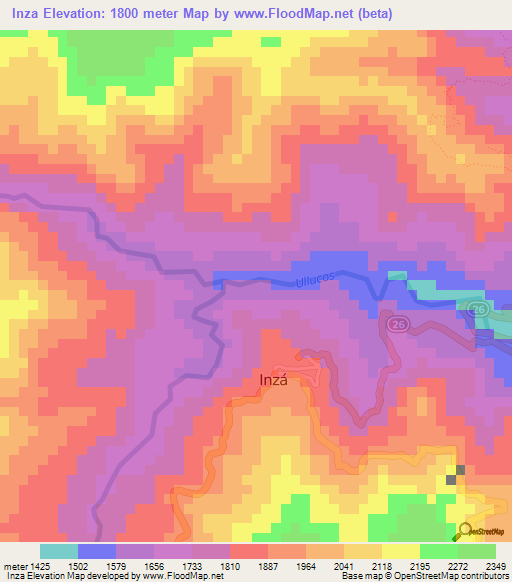 Inza,Colombia Elevation Map