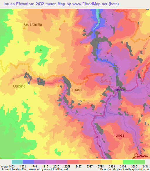 Imues,Colombia Elevation Map