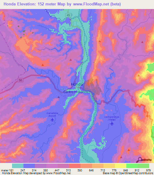 Honda,Colombia Elevation Map