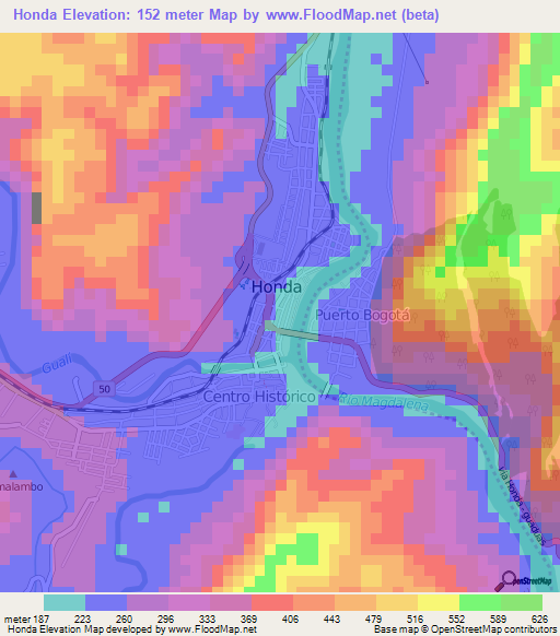 Honda,Colombia Elevation Map