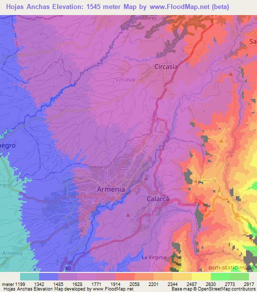 Hojas Anchas,Colombia Elevation Map