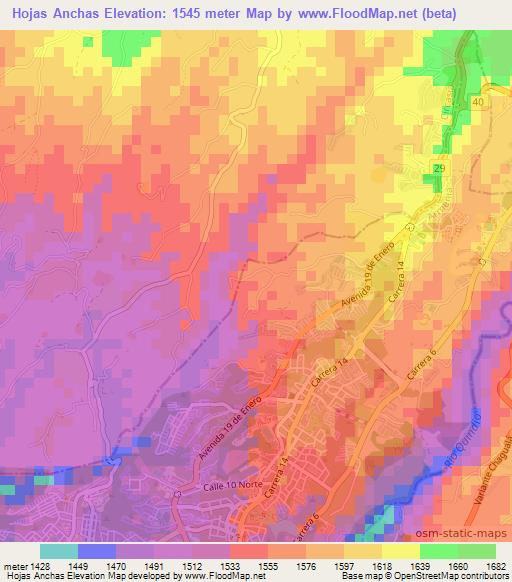 Hojas Anchas,Colombia Elevation Map