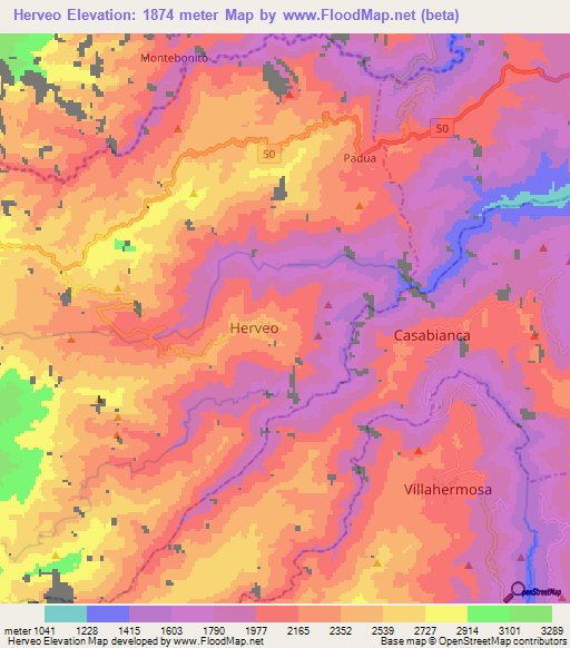 Herveo,Colombia Elevation Map