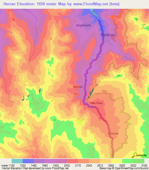 Herran,Colombia Elevation Map