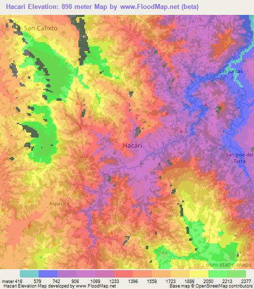 Hacari,Colombia Elevation Map