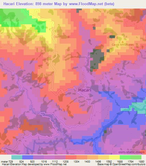 Hacari,Colombia Elevation Map