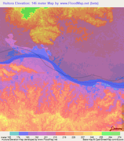 Huitora,Colombia Elevation Map