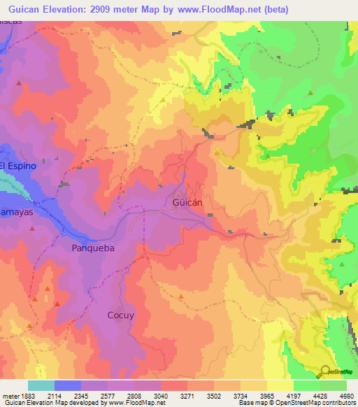 Guican,Colombia Elevation Map