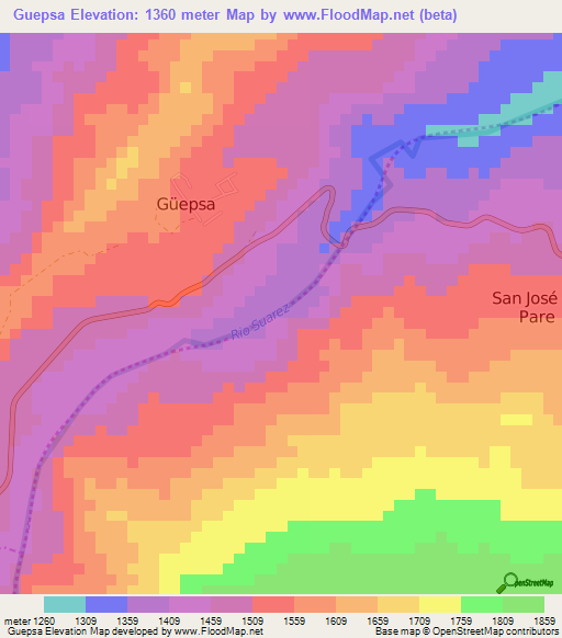 Guepsa,Colombia Elevation Map