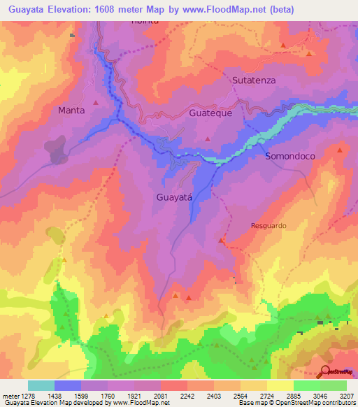 Guayata,Colombia Elevation Map