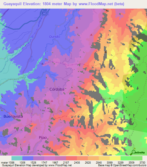 Guayaquil,Colombia Elevation Map