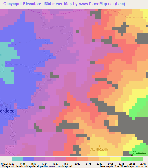 Guayaquil,Colombia Elevation Map