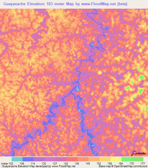 Guayanache,Colombia Elevation Map