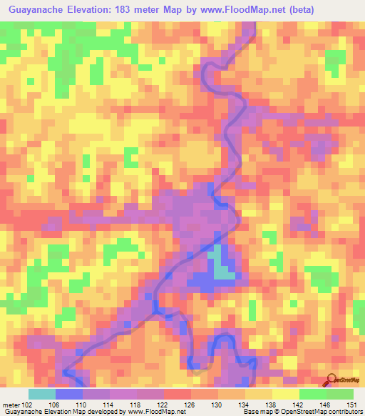 Guayanache,Colombia Elevation Map