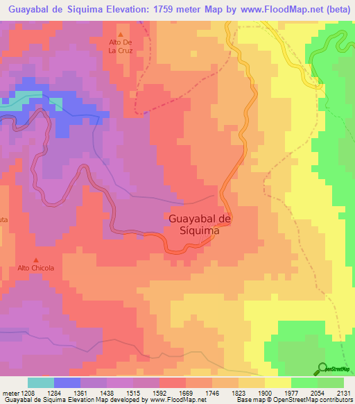 Guayabal de Siquima,Colombia Elevation Map