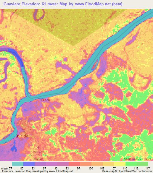 Guaviare,Colombia Elevation Map