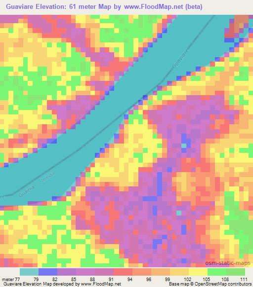 Guaviare,Colombia Elevation Map