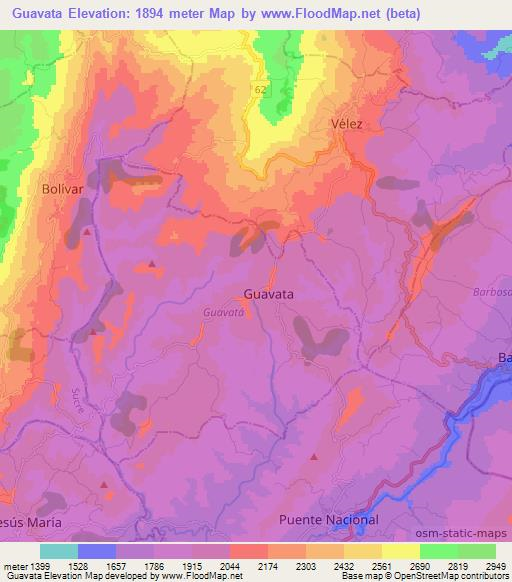 Guavata,Colombia Elevation Map