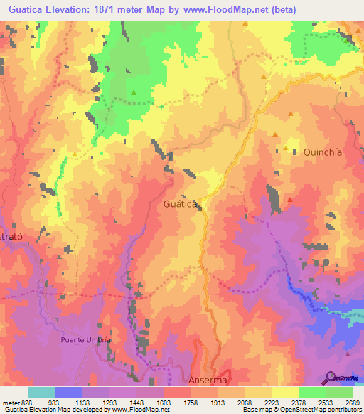 Guatica,Colombia Elevation Map