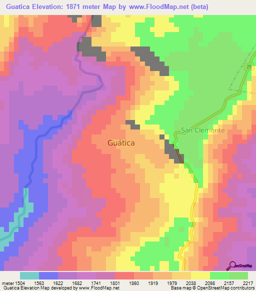 Guatica,Colombia Elevation Map