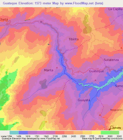 Guateque,Colombia Elevation Map