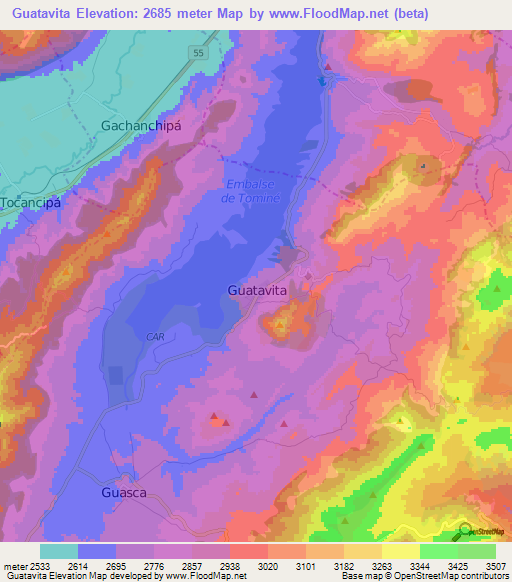 Guatavita,Colombia Elevation Map