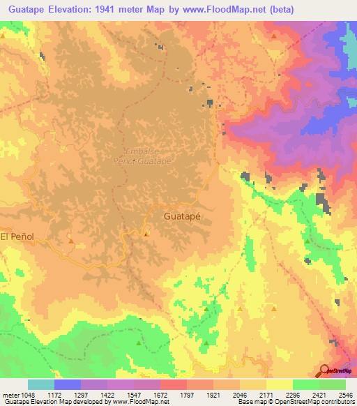 Guatape,Colombia Elevation Map