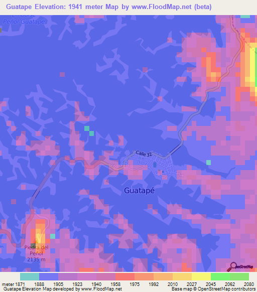 Guatape,Colombia Elevation Map