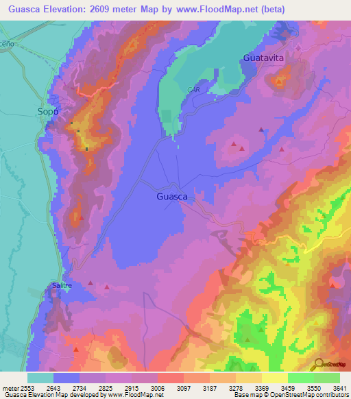 Guasca,Colombia Elevation Map