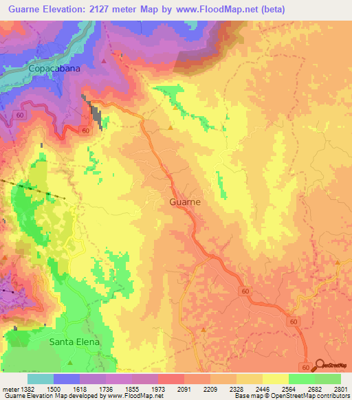 Guarne,Colombia Elevation Map