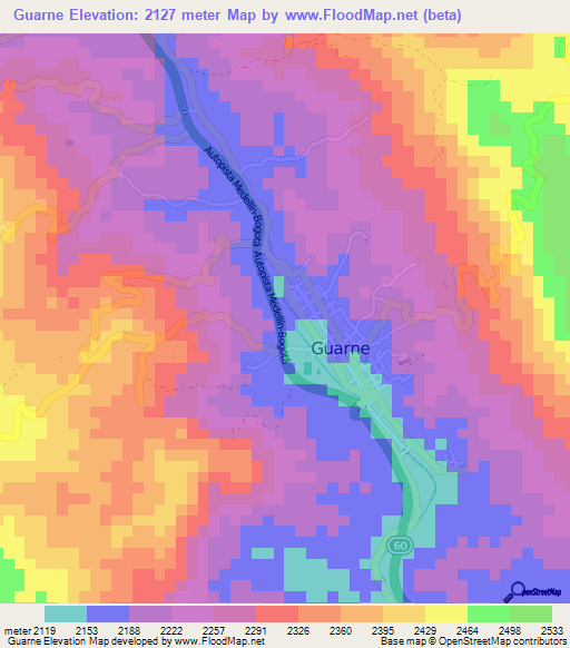 Guarne,Colombia Elevation Map