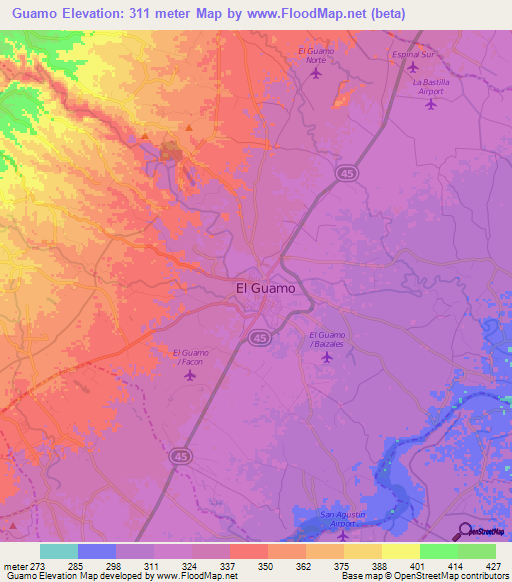 Guamo,Colombia Elevation Map