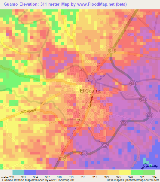 Guamo,Colombia Elevation Map