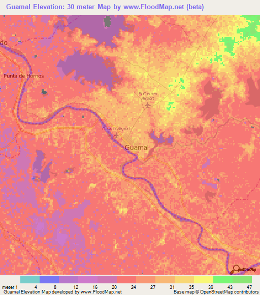 Guamal,Colombia Elevation Map