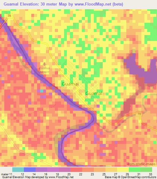 Guamal,Colombia Elevation Map