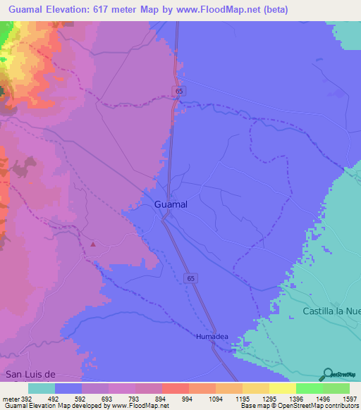 Guamal,Colombia Elevation Map