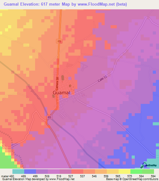 Guamal,Colombia Elevation Map