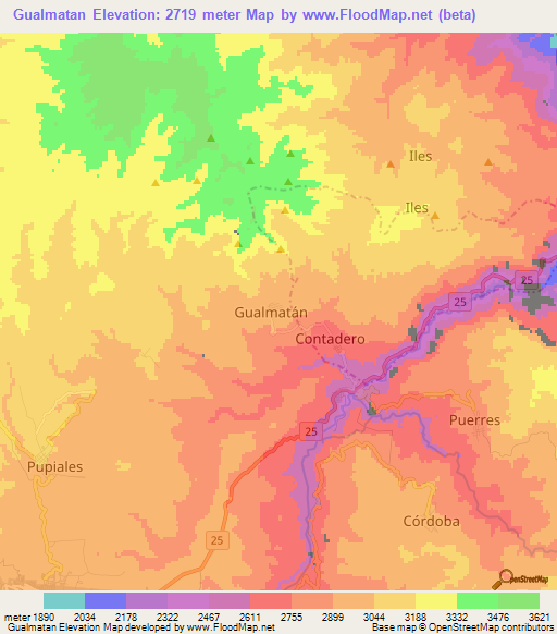 Gualmatan,Colombia Elevation Map