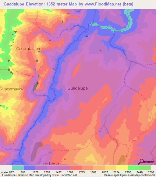 Guadalupe,Colombia Elevation Map