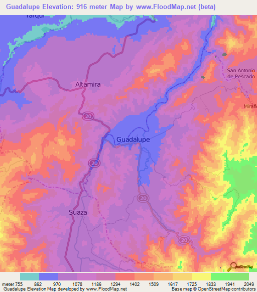 Guadalupe,Colombia Elevation Map