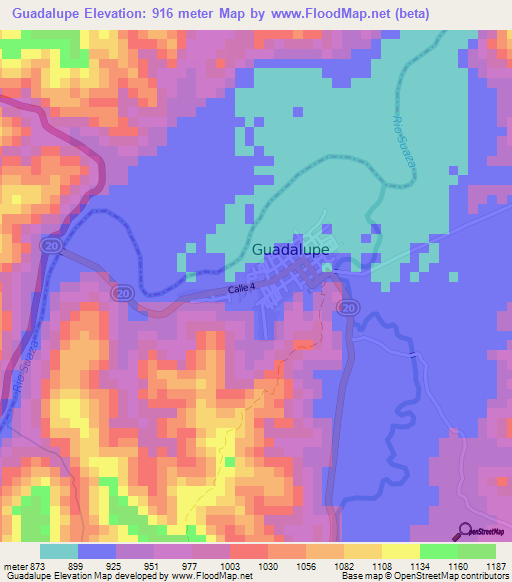 Guadalupe,Colombia Elevation Map