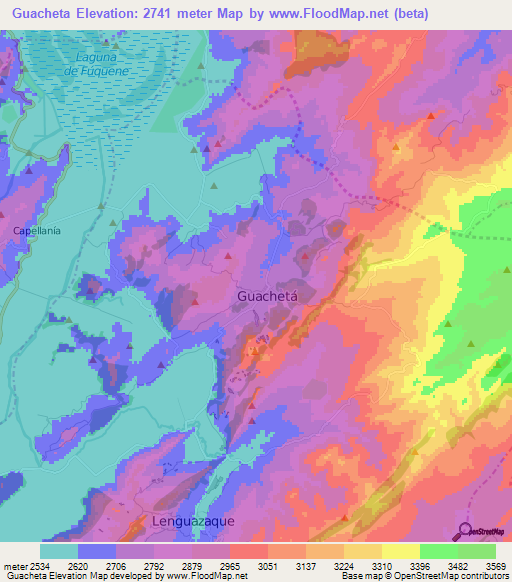 Guacheta,Colombia Elevation Map