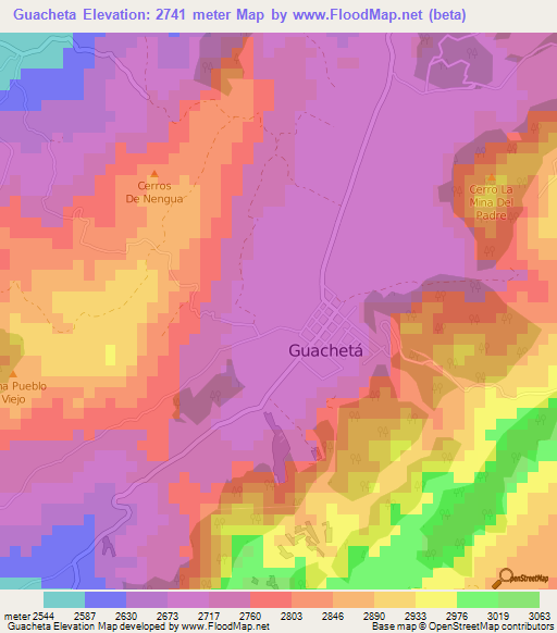 Guacheta,Colombia Elevation Map