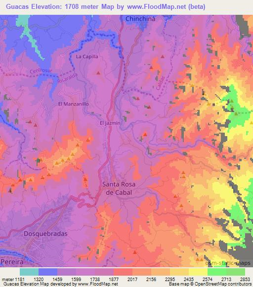 Guacas,Colombia Elevation Map